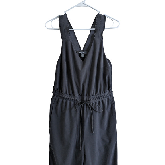 Athleta Savannah Black Wrinkle Resistant V Neck Drawstring Jumpsuit Size 4 - Picture 4 of 6